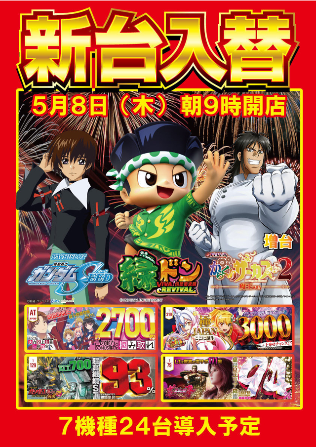 5月8日（木）新台入替